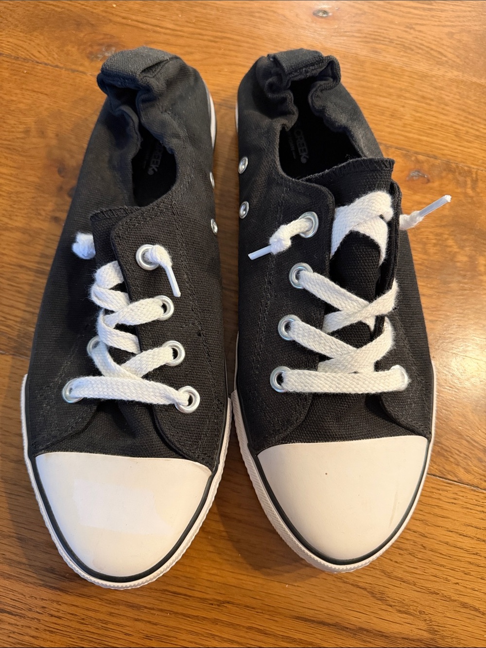 Falls Creek Black Canvas Sneakers with White Toe and Laces